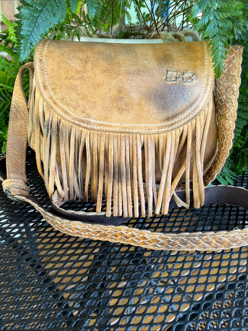 BED STU Eastend FRINGE Leather CROSS-BODY Shoulder BAG Tan Rustic White